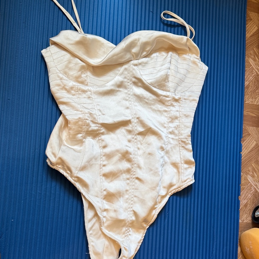 Zara Cream Satin Corset Bodysuit